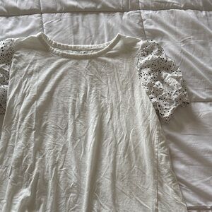 Maurices White Top with Black Polka Dot Sleeves